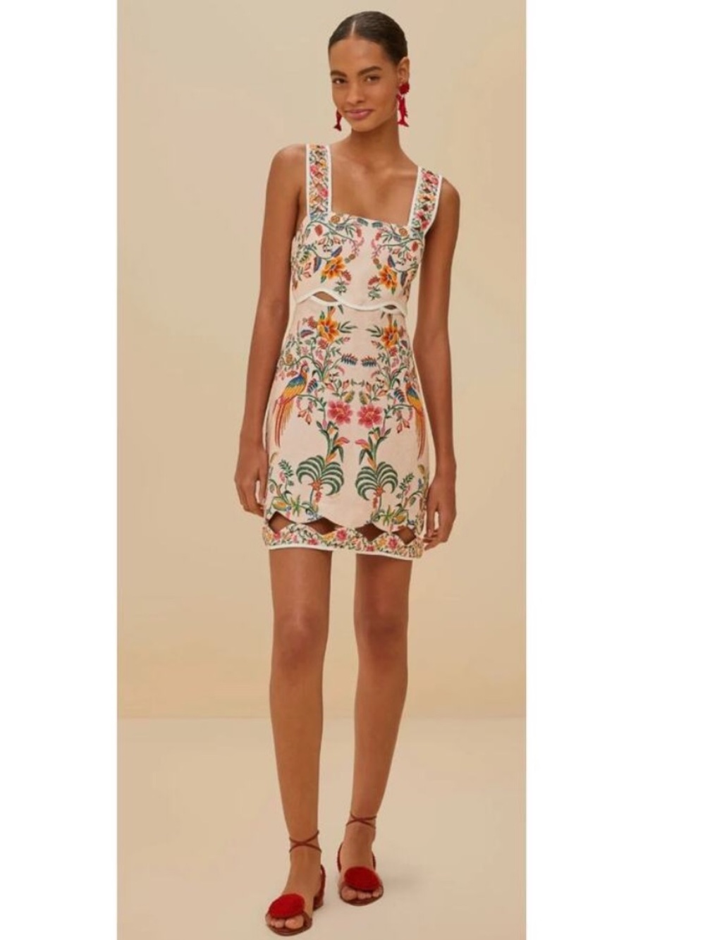 🦜 Anthropologie Farm Rio Delicate Forest Pink Floral Cut Out Dress XL - Picture 3 of 13